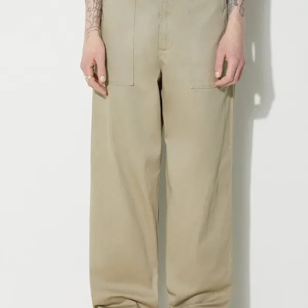 Bavlněné kalhoty Universal Works Fatigue Pant béžová barva, jednoduché, 132.STONE
