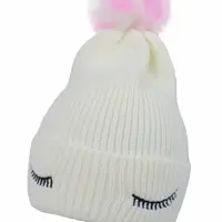 Baby Nellys Dětská zimní čepice s bambulí Eyes, bílá vel.  46-50 cm