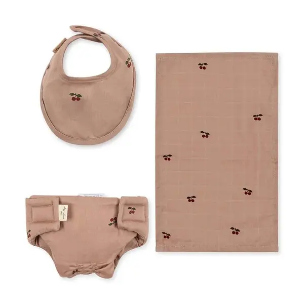 Sada pro miminko: plenka, bryndáček a šátek Konges Sløjd DOLL NURSERY SET 3-pack
