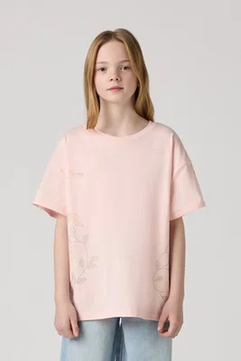 Dětské tričko Levi's OVERSIZE EMBROIDERY FLORAL růžová barva, 4EM398