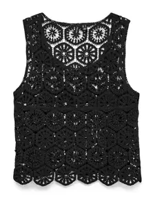 VERO MODA Vyšívaný top 'VMElsa'  čierna