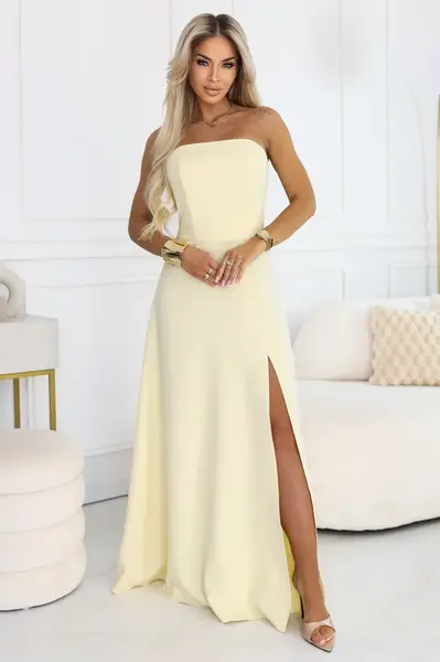 Maxi šaty Elara s korzetom a rozparkem žlté