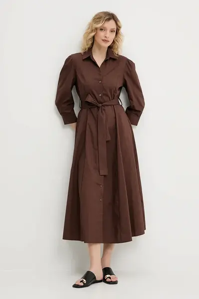 Bavlněné šaty Answear.LAB hnědá barva, midi