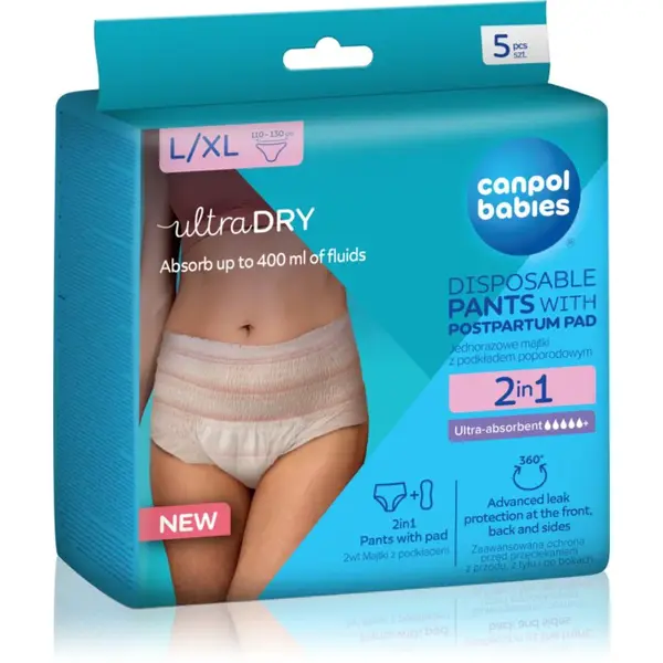 Canpol babies Pants With Postpartum Pad poporodní kalhotky jednorázové 2 v 1 L/XL 5 ks