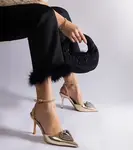 Gemre Gold slingback stilettos embellished with rhinestones Isoda