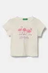 Dětské bavlněné tričko United Colors of Benetton béžová barva, 3I1XG10J1
