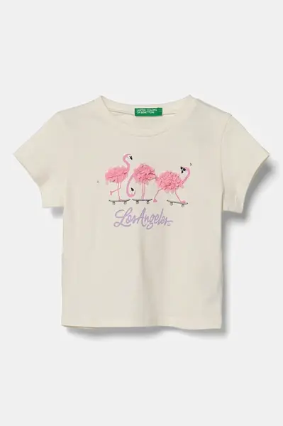 Dětské bavlněné tričko United Colors of Benetton béžová barva, 3I1XG10J1