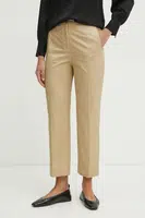 Kalhoty BOSS dámské, béžová barva, jednoduché, high waist, 50540589
