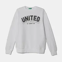 Dětská bavlněná mikina United Colors of Benetton bílá barva, s kapucí, s potiskem, 3J68C10N2