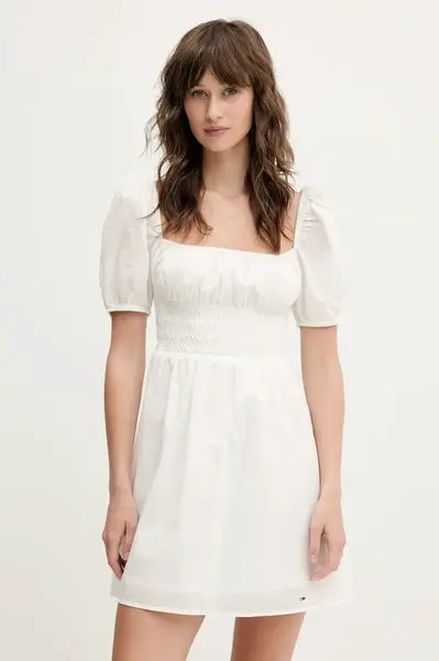 Bavlněné šaty Tommy Jeans bílá barva, mini, DW0DW21334