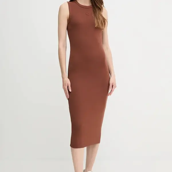 Šaty Calvin Klein Jeans hnědá barva, midi, přiléhavé, LV047C240G