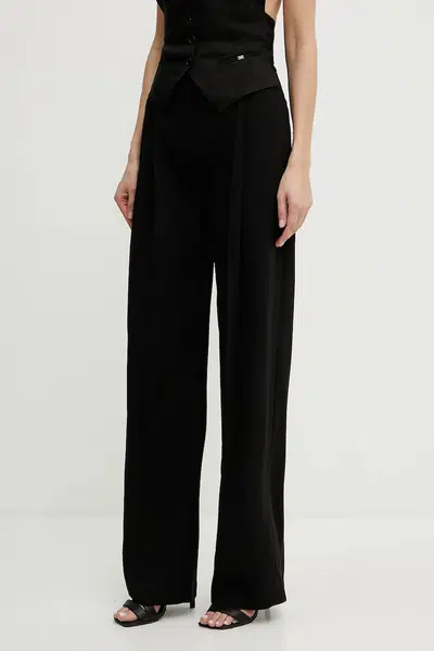 Kalhoty s příměsí vlny Elisabetta Franchi dámské, černá barva, široké, high waist, PA05852E2