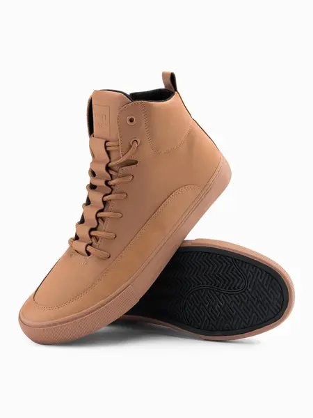 Ombre Men's ankle sneaker boots with decorative tabs - brown