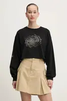 Bavlněné tričko s dlouhým rukávem Vans černá barva, VN000MDBBLK1