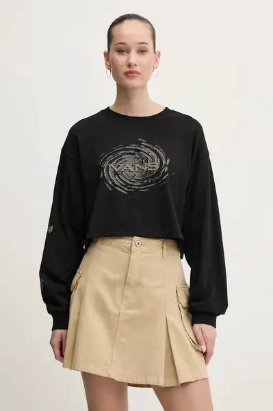 Bavlněné tričko s dlouhým rukávem Vans černá barva, VN000MDBBLK1