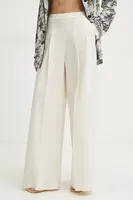 Kalhoty Simona Corsellini dámské, béžová barva, široké, high waist, P25CPPA010