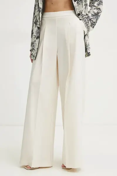 Kalhoty Simona Corsellini dámské, béžová barva, široké, high waist, P25CPPA010