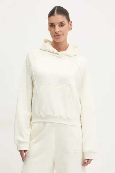Bavlněná mikina Reebok Classic dámská, béžová barva, s kapucí, hladká, 100214102