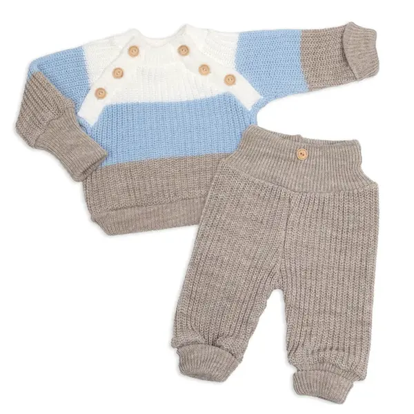 Rastúci pletený svetrík a nohavice s gombíkmi Boy, 2D - prúžky, veľ. 68/74