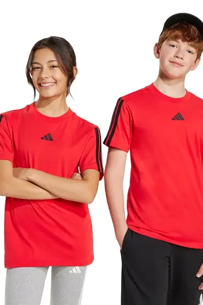 Dětské bavlněné tričko adidas červená barva, s aplikací, JD6489