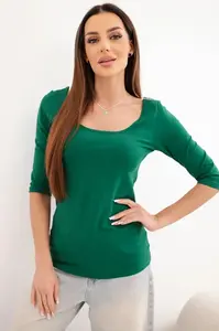 Tmavě zelená halenka s kulatým výstřihem