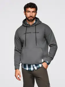 Ombre Men's kangaroo sweatshirt with embroidery and hood - graphite