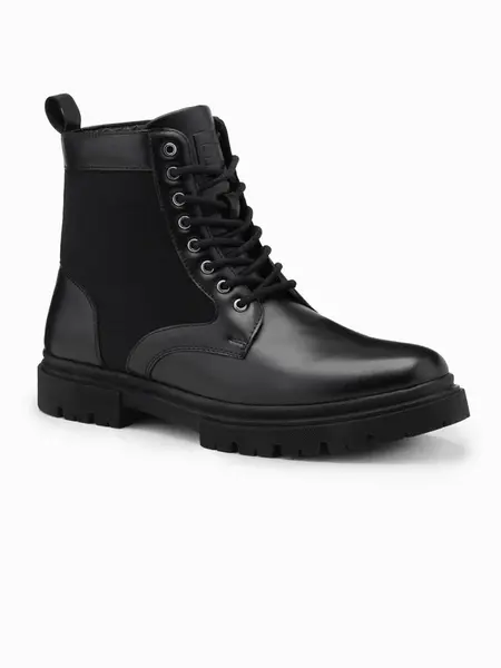 Ombre Men's high-top trapper boots with combined materials - black
