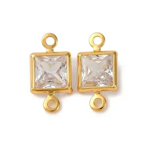 Brass Pave Clear Cubic Zirconia Connector Charms