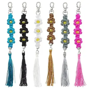 Polyester and Spandex Cord Woven Flower Keychains