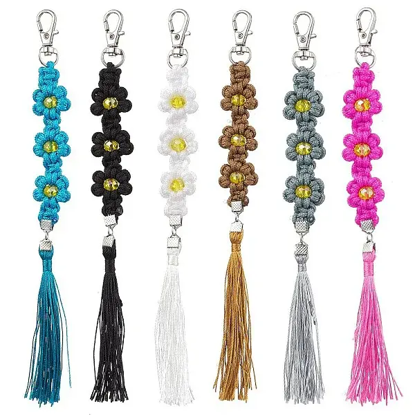 Polyester and Spandex Cord Woven Flower Keychains