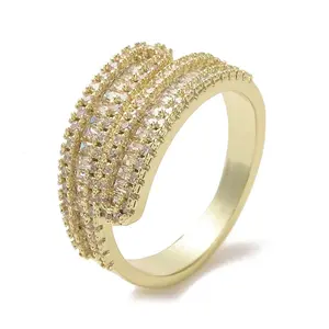 Brass Micro Pave Cubic Zirconia Open Cuff Ring
