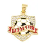 Football Brass Micro Pave Cubic Zirconia Pendants