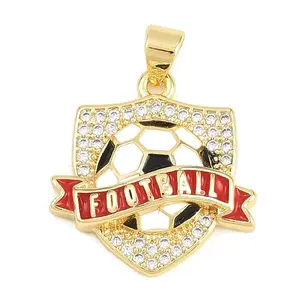 Football Brass Micro Pave Cubic Zirconia Pendants