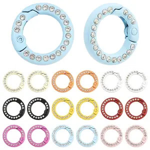 18Pcs 9 Colors Zinc Alloy Rhinestone Spring Gate Rings