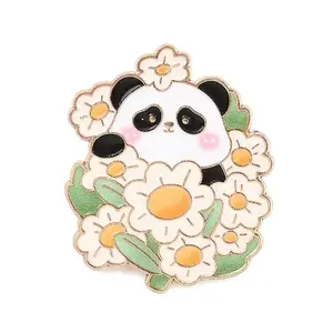 Panda with Daisy Enamel Pins