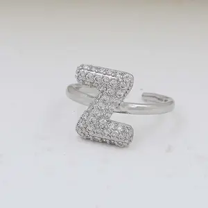 Brass Micro Pave Clear Cubic Zirconia Cuff Rings