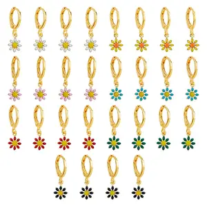 28Pcs 7 Colors Brass Enamel Dangle Leverback Earrings