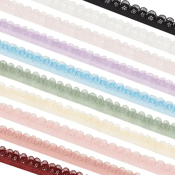 10Pcs 10 Colors Nylon Elastic Flower Edge Lace Trim Ribbons