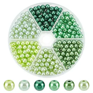300Pcs 6 Colors Baking Painted Pearlized Glass Pearl Round Beads