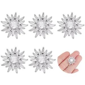 6PCS Brass Micro Pave Clear Cubic Zirconia Buttons