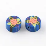 Handmade Flat Round with Flower Polymer Clay Beads