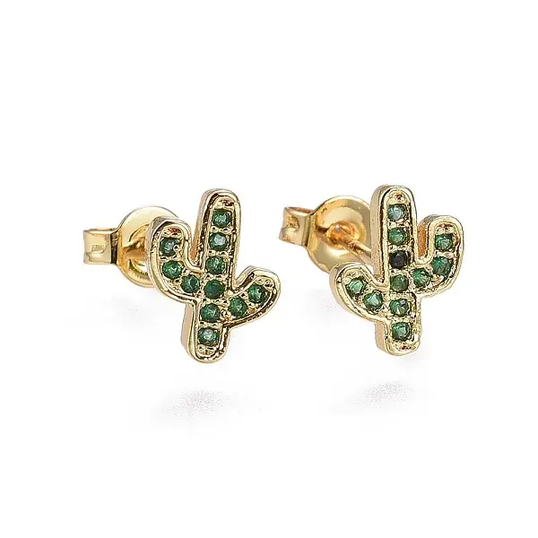 Brass Micro Pave Cubic Zirconia Stud Earrings