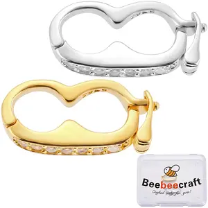 2Pcs 2 Colors 925 Sterling Silver Micro Pave Clear Cubic Zirconia Twister Clasp