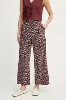 Bavlněné kalhoty Marella CRICKET dámské, vínová barva, široké, high waist, 2513131202200