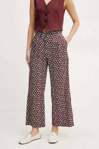 Bavlněné kalhoty Marella CRICKET dámské, vínová barva, široké, high waist, 2513131202200