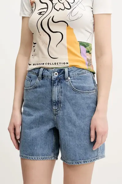 Džínové šortky Karl Lagerfeld Jeans dámské, modrá barva, hladké, high waist, A2W10041
