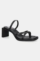 Kožené žabky Tommy Jeans THE SOHO SANDAL dámské, černá barva, na podpatku, EN0EN02781