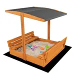 Detské drevené uzatvárateľné pieskovisko s lavičkami a strieškou Baby Mix 120x120 cm sivé , 20C58129