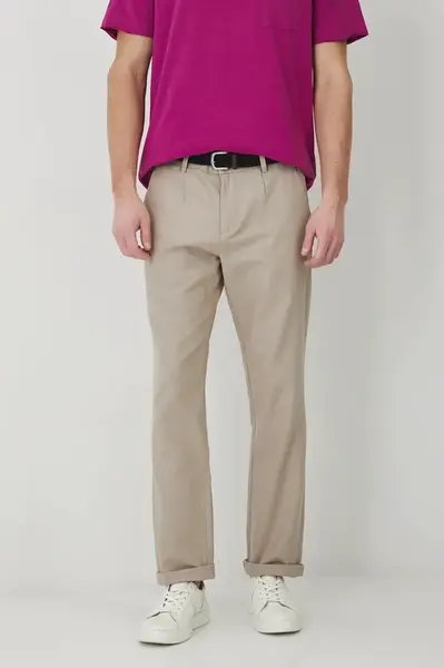 Lněné kalhoty Medicine pánské, béžová barva, jednoduché