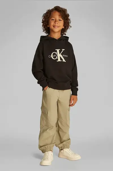 Dětská mikina Calvin Klein Jeans černá barva, s aplikací, IB0IB02464